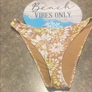 Aerie Floral Bikini Bottom in Tan and Yellow